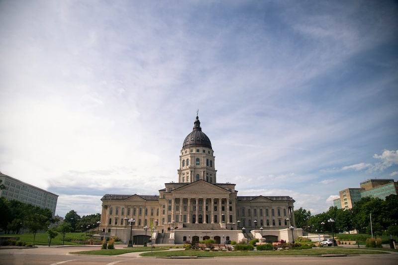 The Kansas State Capitol building in Topeka on a sunny day