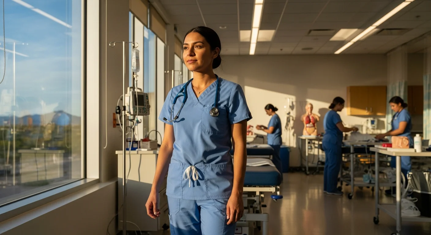 CNA student in scrubs during clinical training at an Arizona healthcare facility