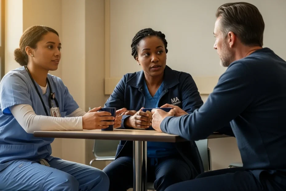 Healthcare worker contemplating career paths between CNA nursing facility and medical assistant physician office