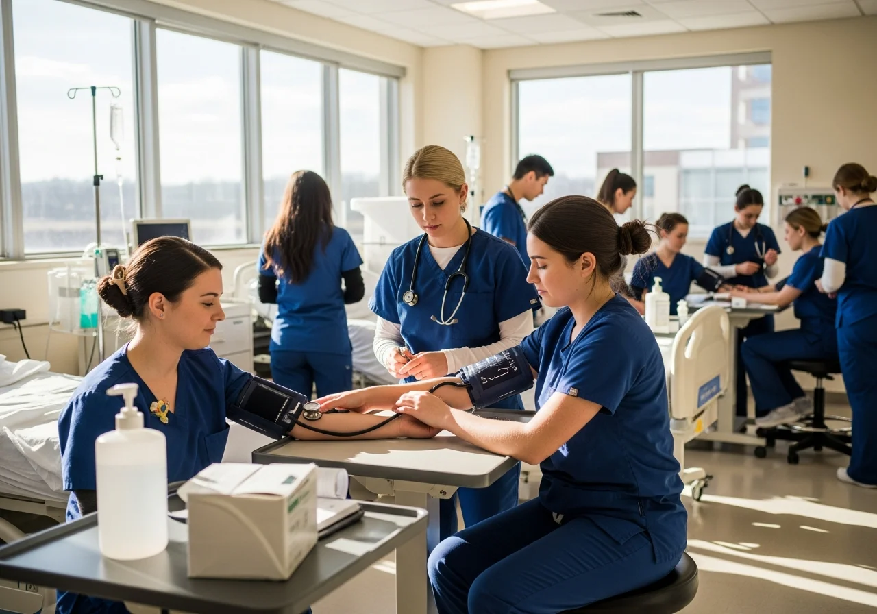 Nursing assistant checking patient vital signs in a Hawaii healthcare facility