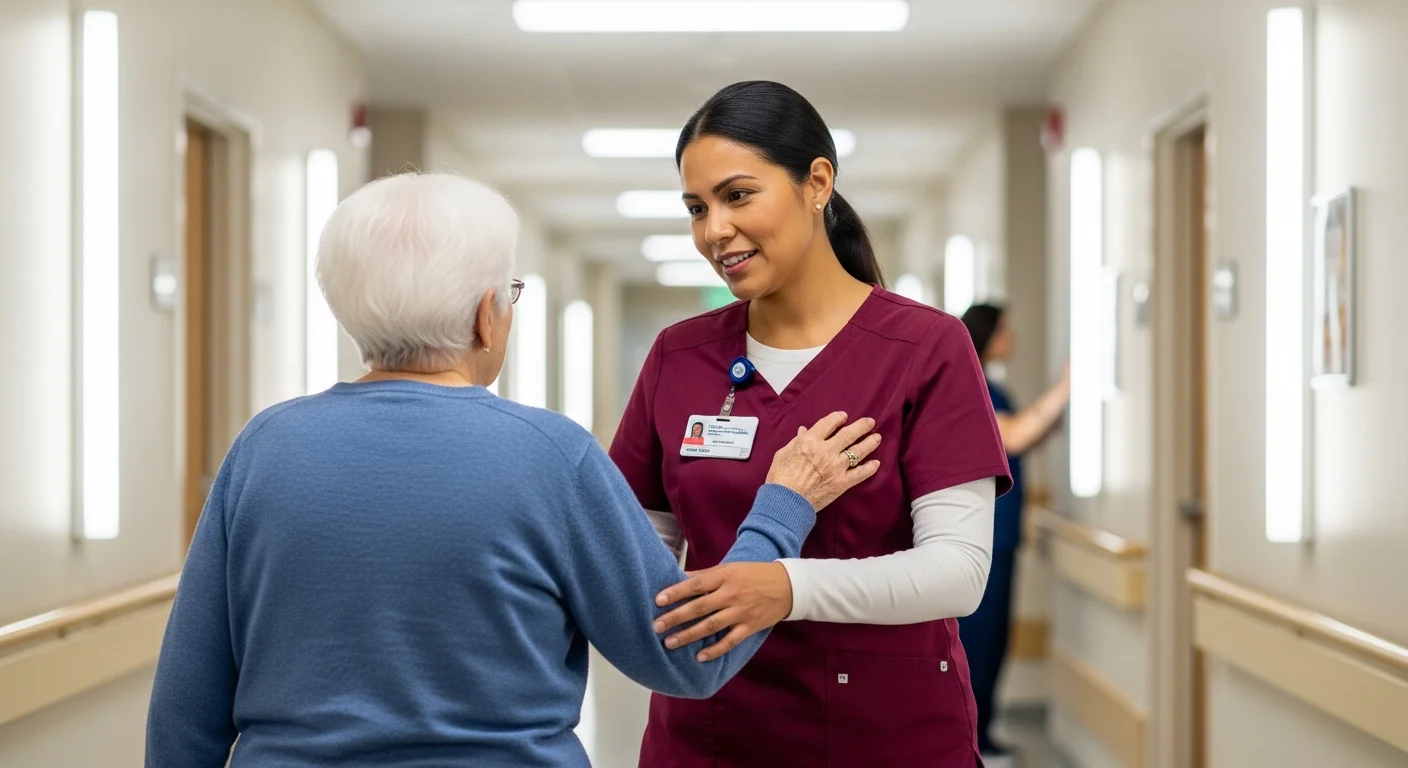 CNA working with elderly patient in Indiana long-term care facility