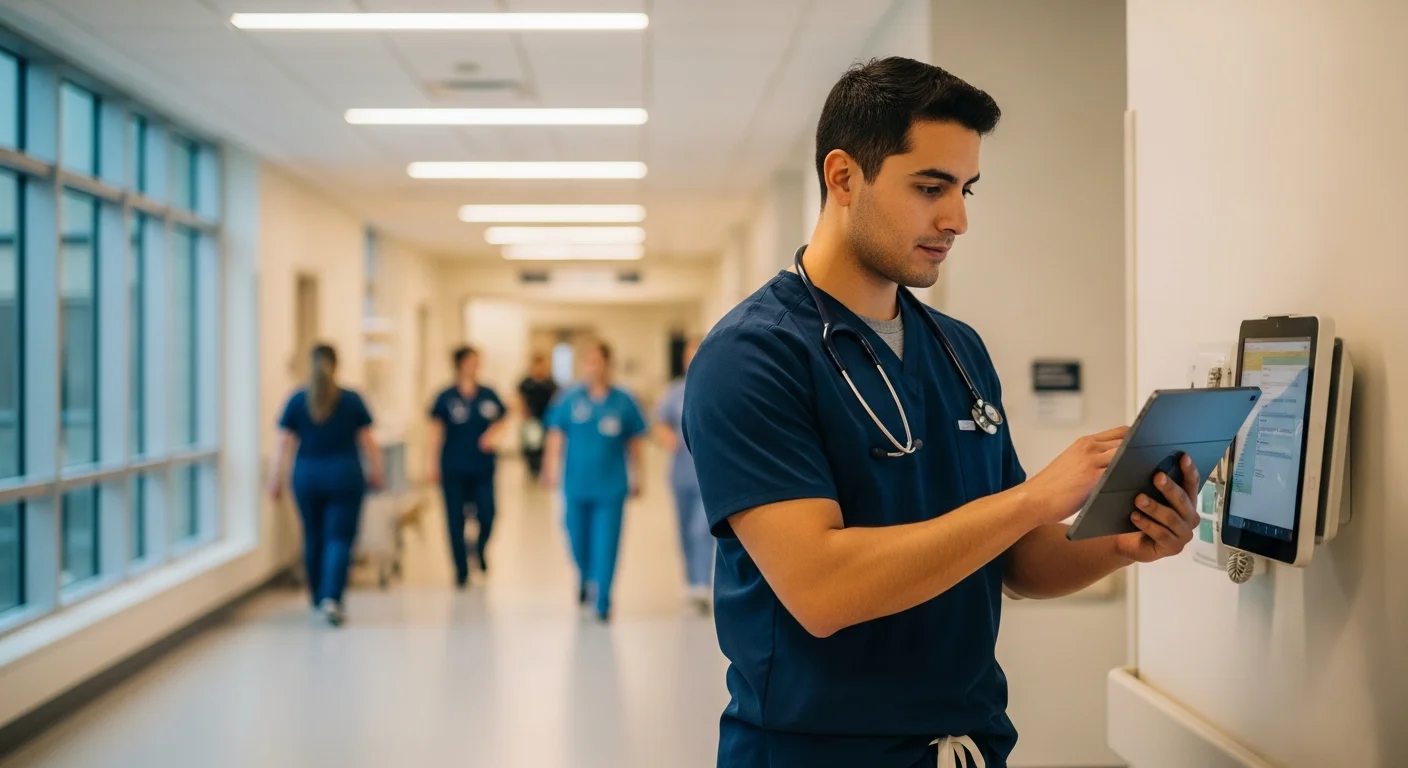 CNA professional reviewing patient chart in Michigan healthcare facility