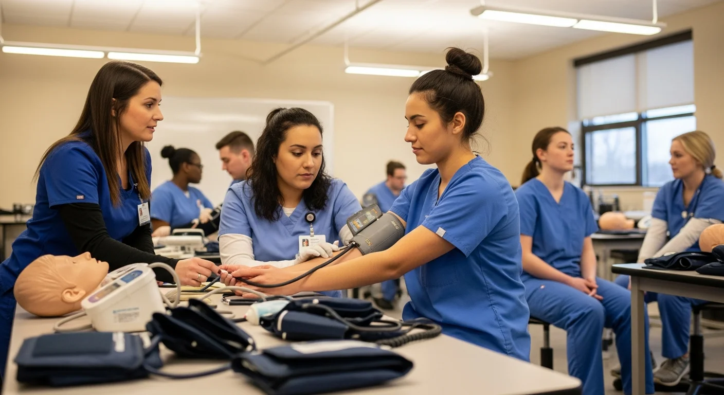 Nursing assistant students practicing clinical skills during CNA training in Minnesota