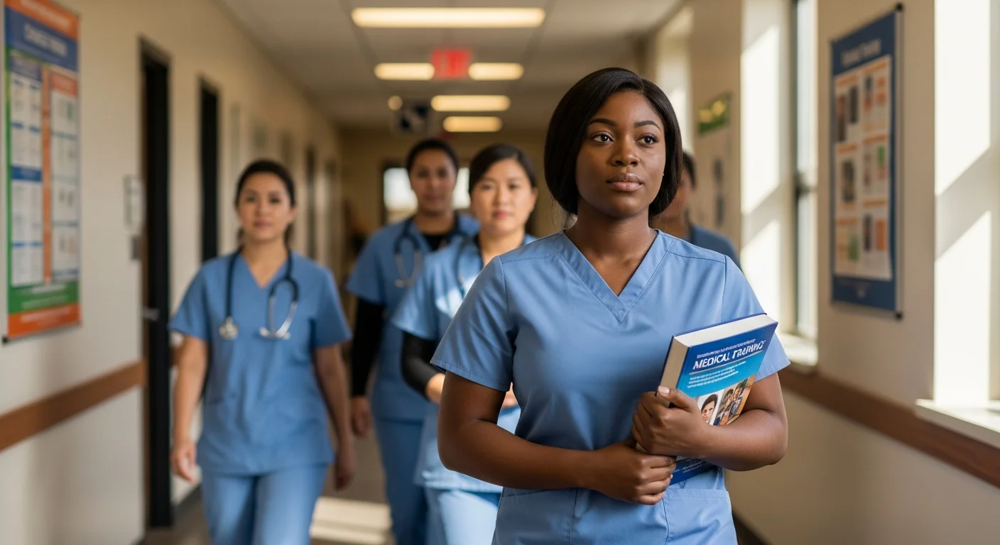 CNA students in scrubs practicing clinical skills at a North Carolina community college