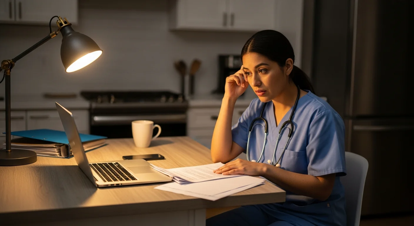 Texas CNA reviewing certification renewal documents on laptop