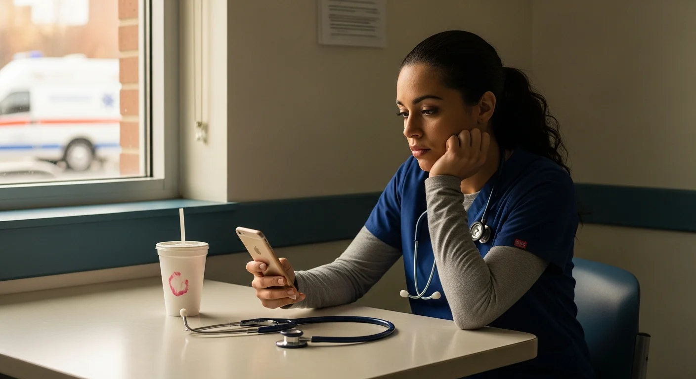 Texas CNA reviewing pay stub with concerned expression at kitchen table