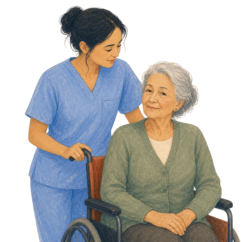 Illustration of a certified nursing assistant caring for an elderly patient, CNA classes in Arkansas