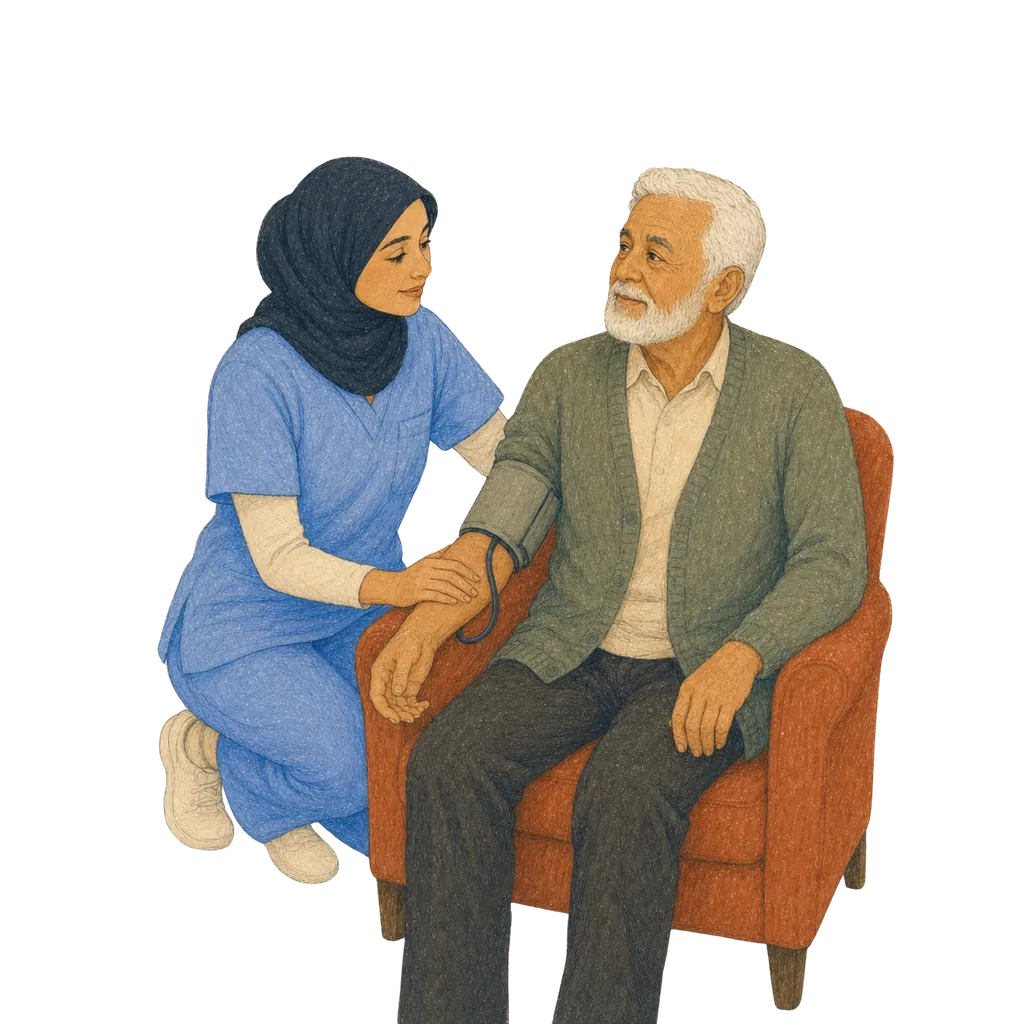 Illustration of a certified nursing assistant caring for an elderly patient, CNA classes in Connecticut