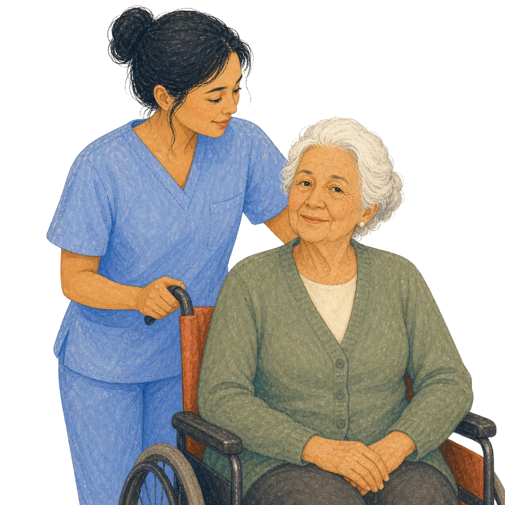 Illustration of a certified nursing assistant caring for an elderly patient, CNA classes in Georgia