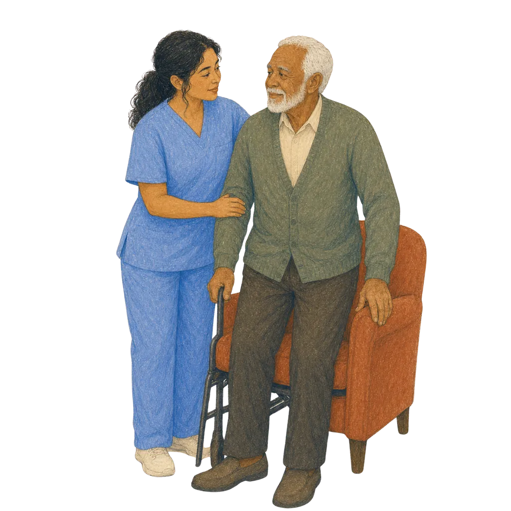 Illustration of a certified nursing assistant caring for an elderly patient, CNA classes in Kentucky