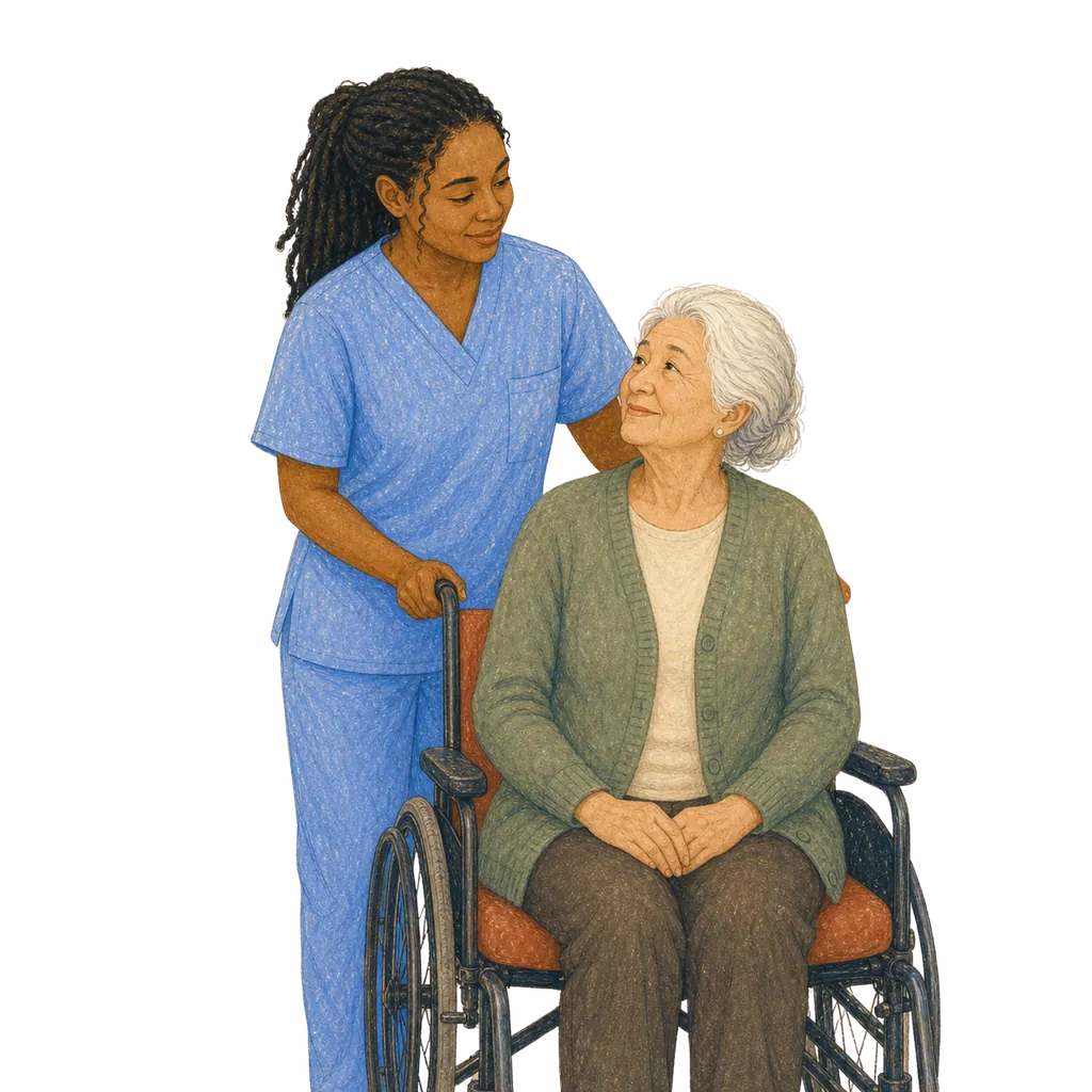 Illustration of a certified nursing assistant caring for an elderly patient, CNA classes in Minnesota
