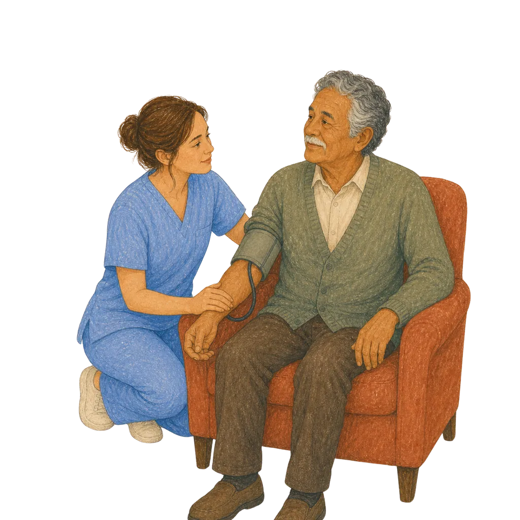 Illustration of a certified nursing assistant caring for an elderly patient, CNA classes in Mississippi