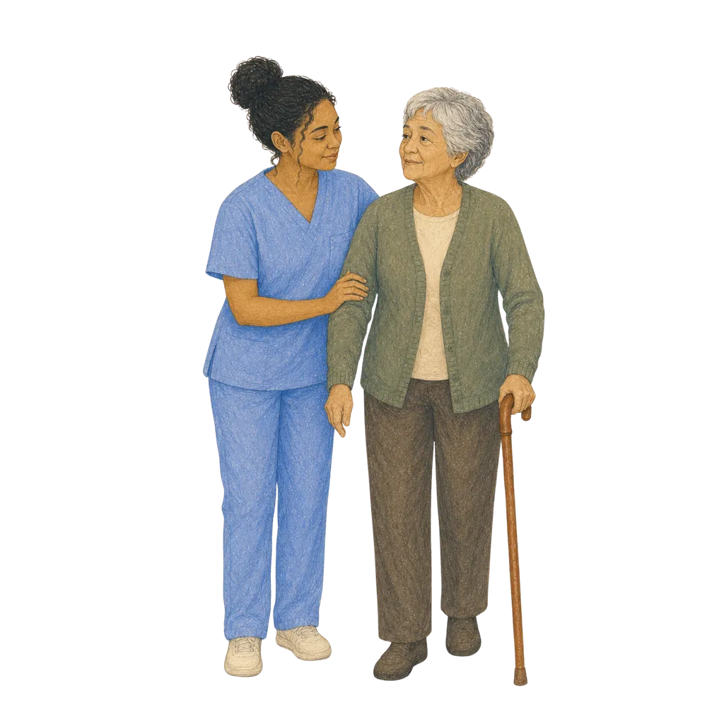 Illustration of a certified nursing assistant caring for an elderly patient, CNA classes in Missouri