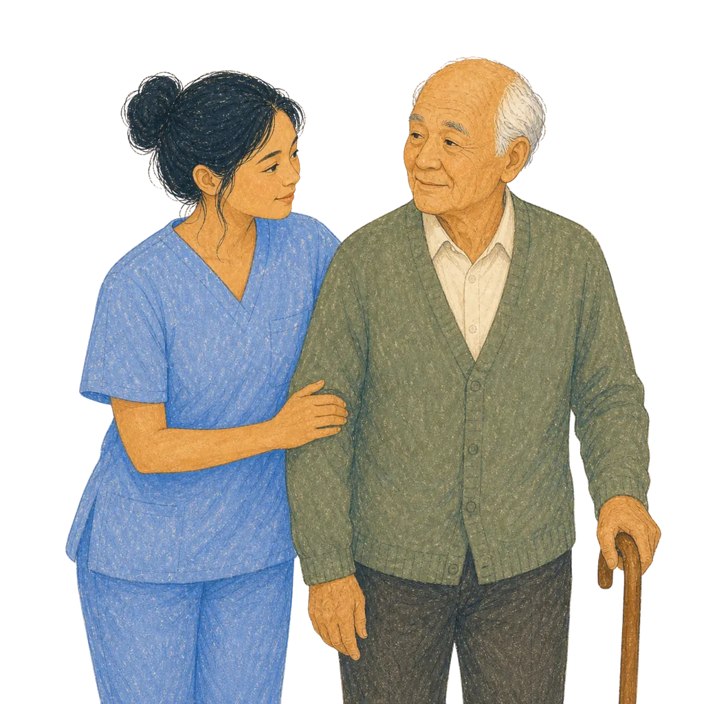 Illustration of a certified nursing assistant caring for an elderly patient, CNA classes in Montana