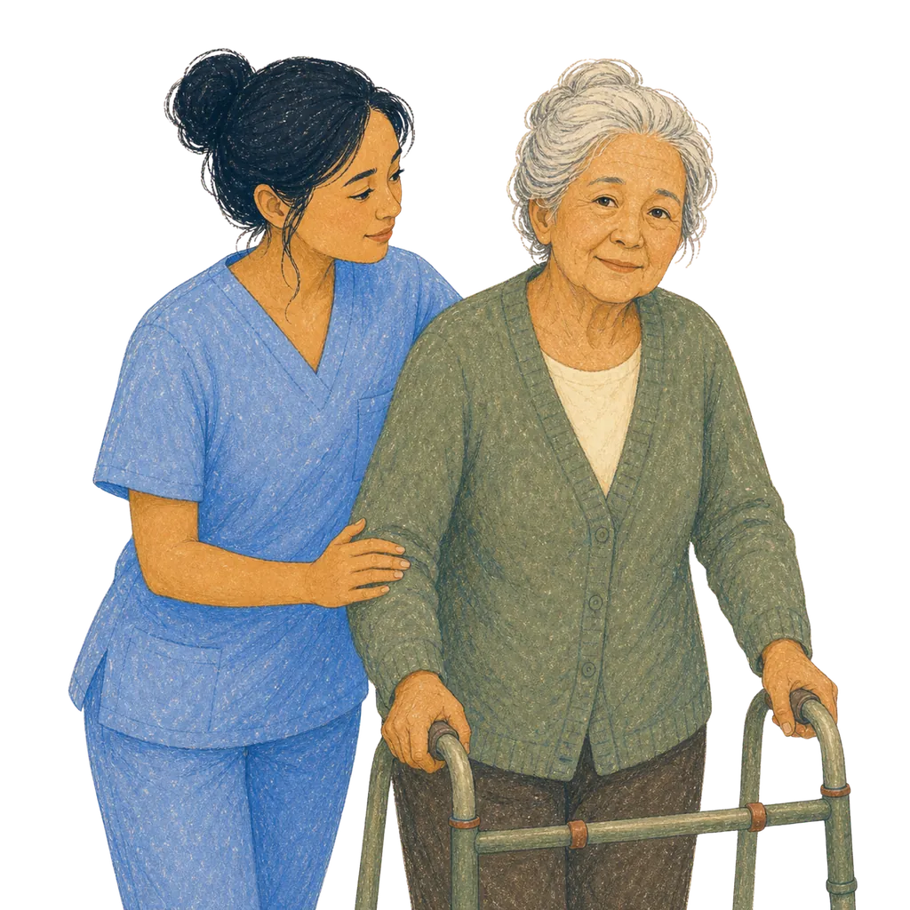 Illustration of a certified nursing assistant caring for an elderly patient, CNA classes in Nebraska