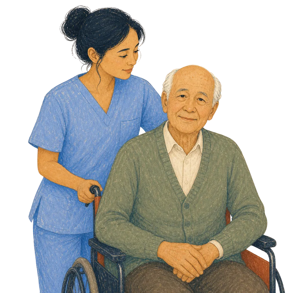 Illustration of a certified nursing assistant caring for an elderly patient, CNA classes in Nevada