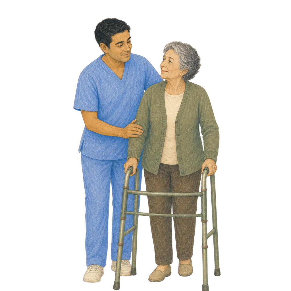 Illustration of a certified nursing assistant caring for an elderly patient, CNA classes in New Hampshire