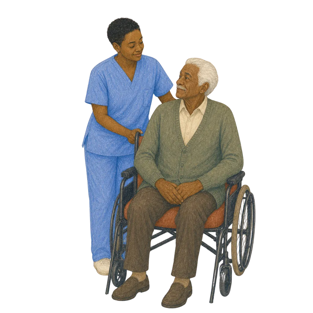 Illustration of a certified nursing assistant caring for an elderly patient, CNA classes in New Jersey