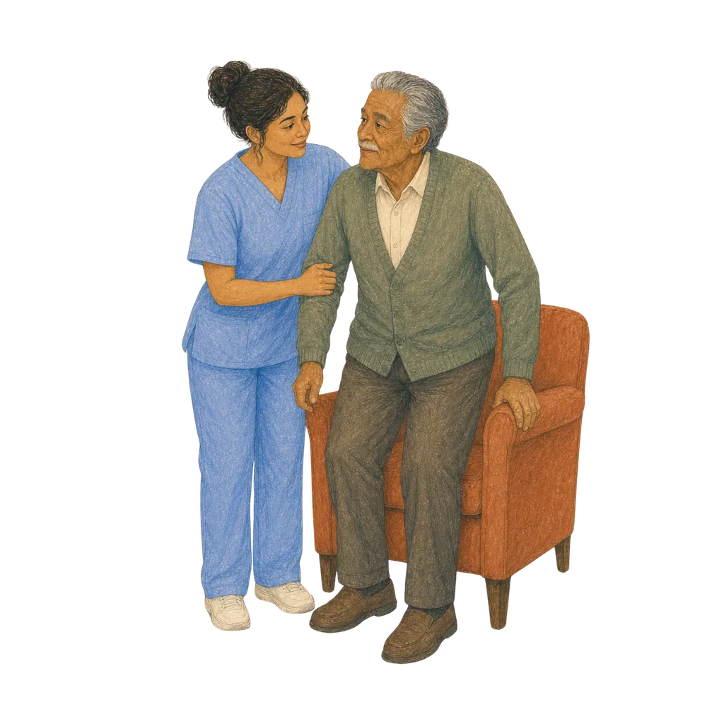 Illustration of a certified nursing assistant caring for an elderly patient, CNA classes in New Mexico