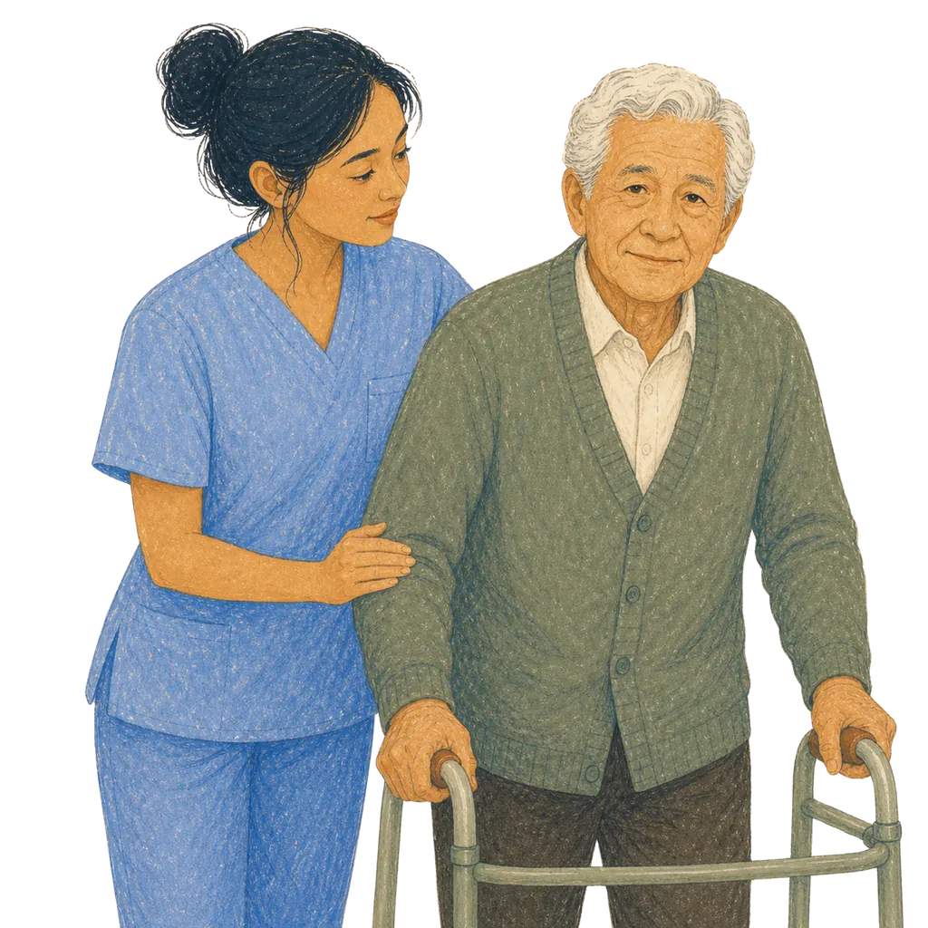 Illustration of a certified nursing assistant caring for an elderly patient, CNA classes in North Carolina