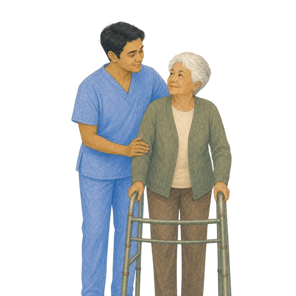 Illustration of a certified nursing assistant caring for an elderly patient, CNA classes in Oklahoma