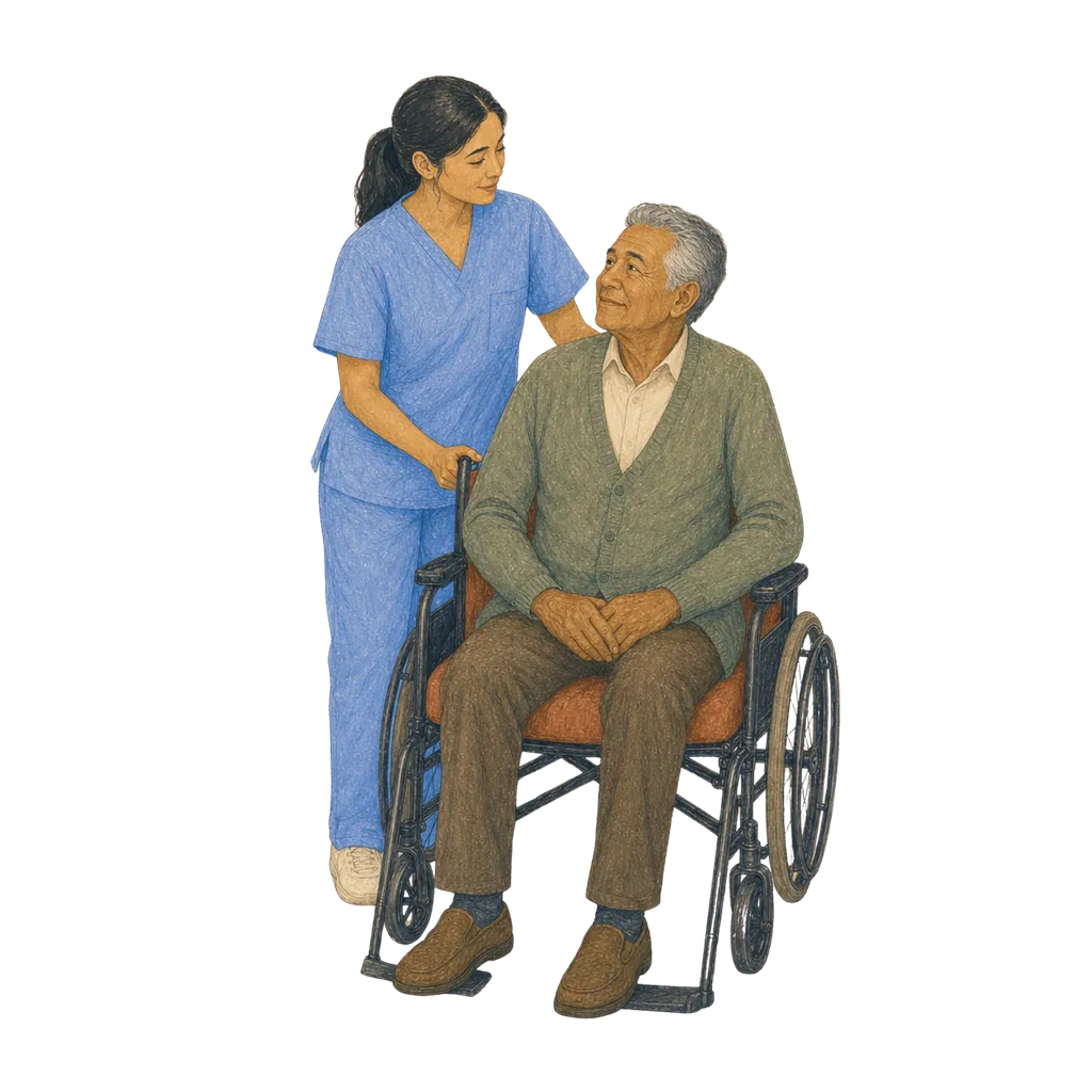 Illustration of a certified nursing assistant caring for an elderly patient, CNA classes in Oregon