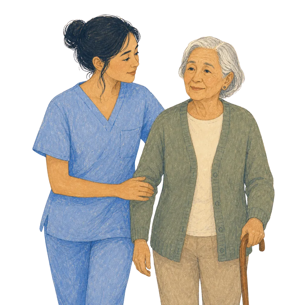 Illustration of a certified nursing assistant caring for an elderly patient, CNA classes in Pennsylvania