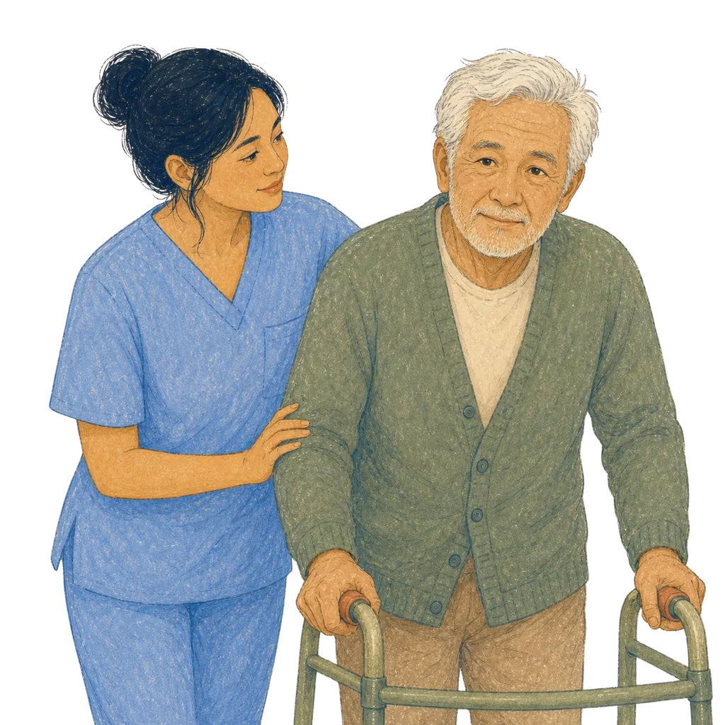 Illustration of a certified nursing assistant caring for an elderly patient, CNA classes in Rhode Island