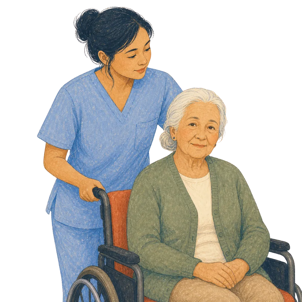Illustration of a certified nursing assistant caring for an elderly patient, CNA classes in South Carolina