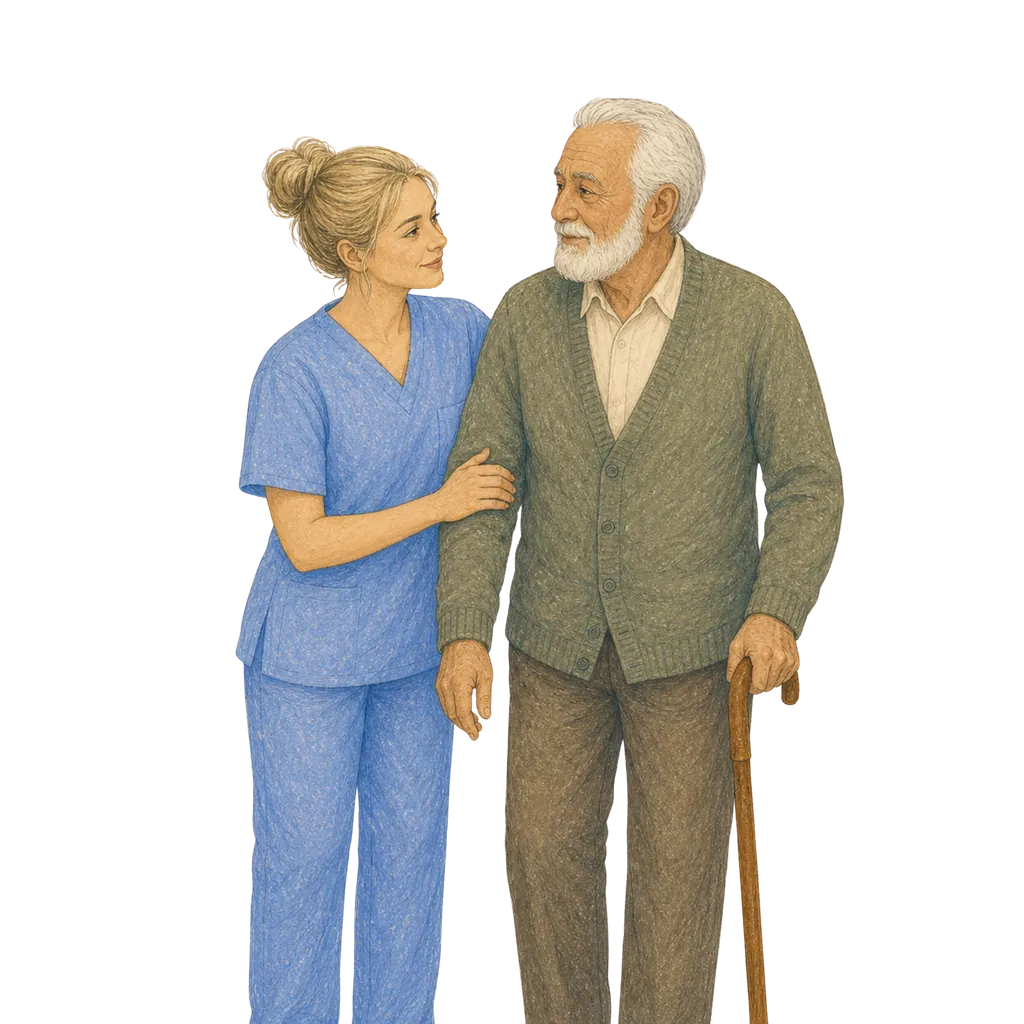 Illustration of a certified nursing assistant caring for an elderly patient, CNA classes in Tennessee