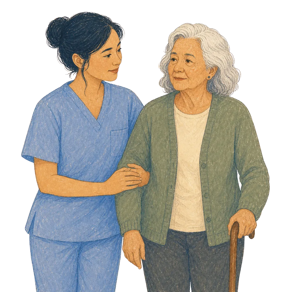 Illustration of a certified nursing assistant caring for an elderly patient, CNA classes in Utah
