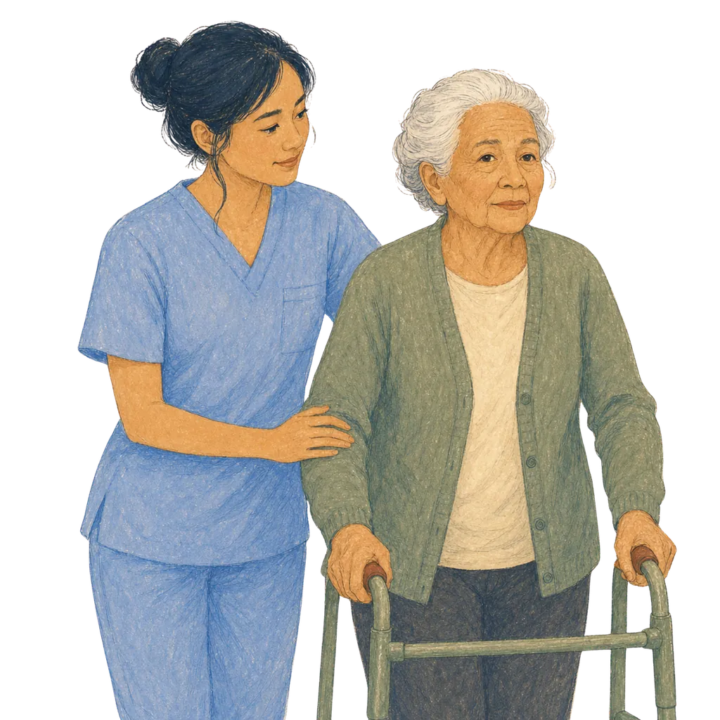 Illustration of a certified nursing assistant caring for an elderly patient, CNA classes in Vermont