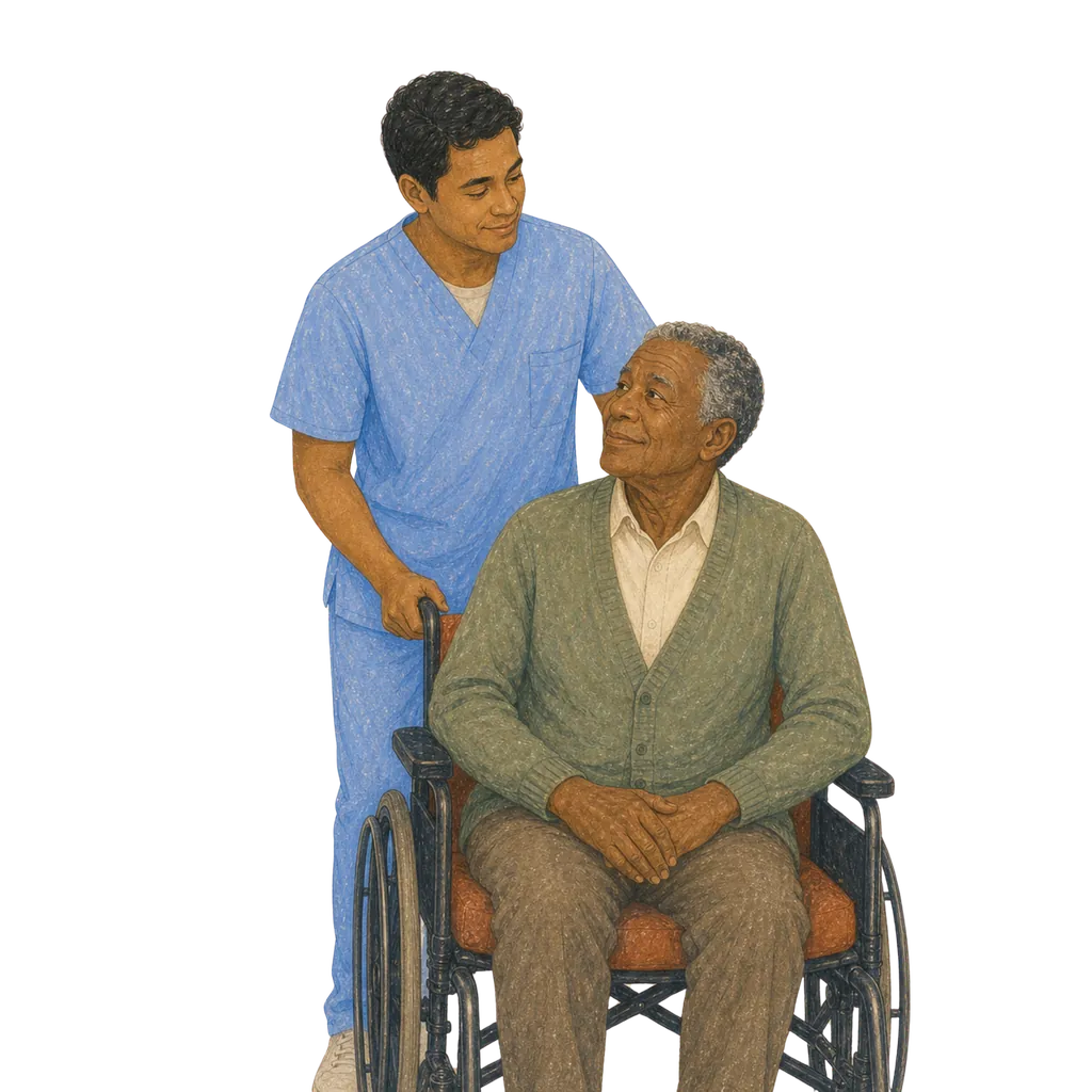Illustration of a certified nursing assistant caring for an elderly patient, CNA classes in Virginia