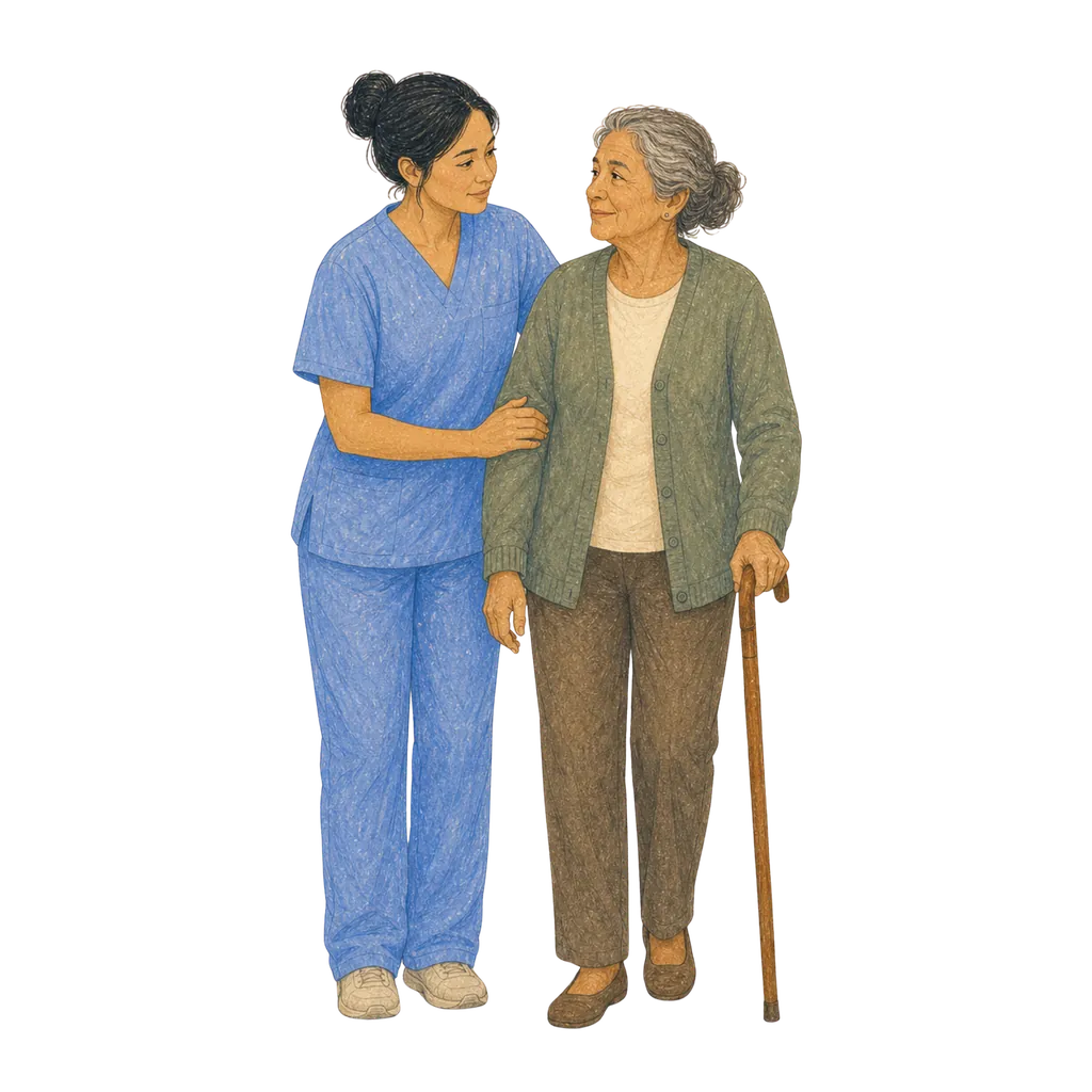Illustration of a certified nursing assistant caring for an elderly patient, CNA classes in West Virginia